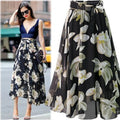 Summer and autumn large size floral black blue chiffon skirt in the long paragraph large swing skirt